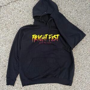 Six Flags Fright Fest Evil Killer Doll Graphic Black Pullover Hoodie Mens XL